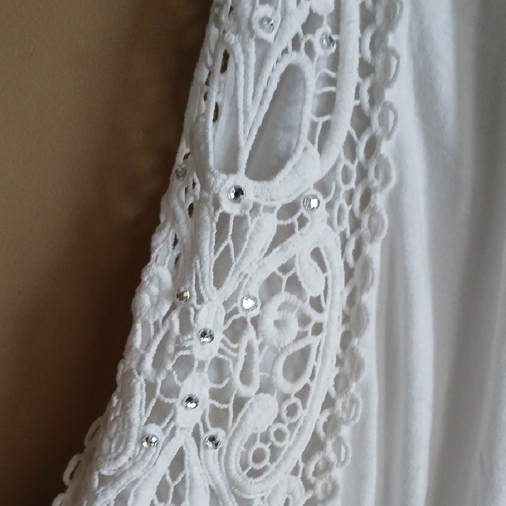 INC International Concepts White Blouse with Lace Sleeves - Picture 3 of 5